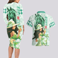 Kentucky Horse Racing Couples Matching Long Sleeve Bodycon Dress and Hawaiian Shirt Fancy Lady With Derby Mint Julep Cocktail - Wonder Print Shop