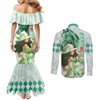 Kentucky Horse Racing Couples Matching Mermaid Dress and Long Sleeve Button Shirt Fancy Lady With Derby Mint Julep Cocktail