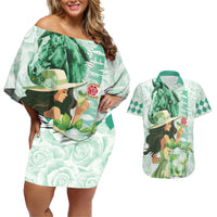 Kentucky Horse Racing Couples Matching Off Shoulder Short Dress and Hawaiian Shirt Fancy Lady With Derby Mint Julep Cocktail - Wonder Print Shop