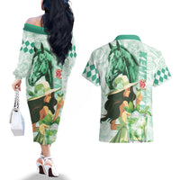 Kentucky Horse Racing Couples Matching Off The Shoulder Long Sleeve Dress and Hawaiian Shirt Fancy Lady With Derby Mint Julep Cocktail - Wonder Print Shop