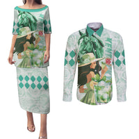 Kentucky Horse Racing Couples Matching Puletasi and Long Sleeve Button Shirt Fancy Lady With Derby Mint Julep Cocktail - Wonder Print Shop