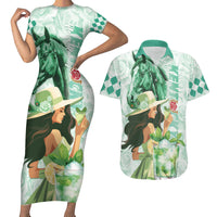Kentucky Horse Racing Couples Matching Short Sleeve Bodycon Dress and Hawaiian Shirt Fancy Lady With Derby Mint Julep Cocktail - Wonder Print Shop