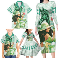 Kentucky Horse Racing Family Matching Long Sleeve Bodycon Dress and Hawaiian Shirt Fancy Lady With Derby Mint Julep Cocktail - Wonder Print Shop