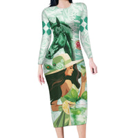 Kentucky Horse Racing Family Matching Long Sleeve Bodycon Dress and Hawaiian Shirt Fancy Lady With Derby Mint Julep Cocktail - Wonder Print Shop