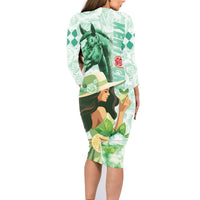 Kentucky Horse Racing Family Matching Long Sleeve Bodycon Dress and Hawaiian Shirt Fancy Lady With Derby Mint Julep Cocktail - Wonder Print Shop