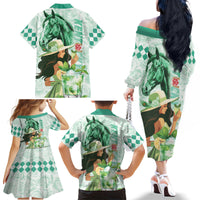 Kentucky Horse Racing Family Matching Off The Shoulder Long Sleeve Dress and Hawaiian Shirt Fancy Lady With Derby Mint Julep Cocktail - Wonder Print Shop