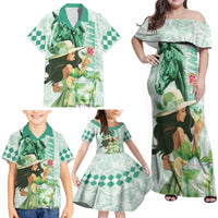 Kentucky Horse Racing Family Matching Off Shoulder Maxi Dress and Hawaiian Shirt Fancy Lady With Derby Mint Julep Cocktail - Wonder Print Shop