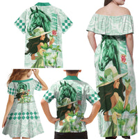 Kentucky Horse Racing Family Matching Off Shoulder Maxi Dress and Hawaiian Shirt Fancy Lady With Derby Mint Julep Cocktail - Wonder Print Shop