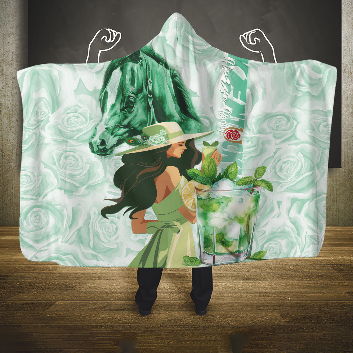 Kentucky Horse Racing Hooded Blanket Fancy Lady With Derby Mint Julep Cocktail