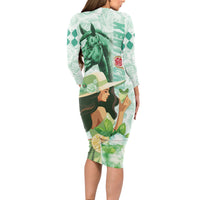 Kentucky Horse Racing Long Sleeve Bodycon Dress Fancy Lady With Derby Mint Julep Cocktail - Wonder Print Shop