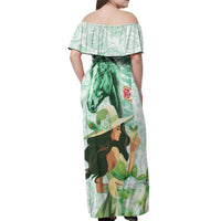 Kentucky Horse Racing Off Shoulder Maxi Dress Fancy Lady With Derby Mint Julep Cocktail - Wonder Print Shop
