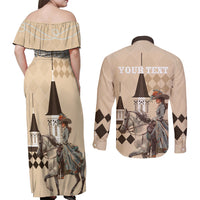 Personalized Kentucky Horse Racing Couples Matching Off Shoulder Maxi Dress and Long Sleeve Button Shirt Derby Lady Riding Horse Twin Spires - Wonder Print Shop