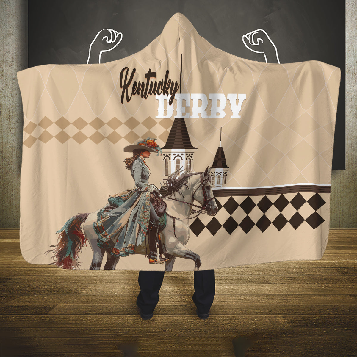 Kentucky Horse Racing Hooded Blanket Derby Lady Riding Horse Twin Spires
