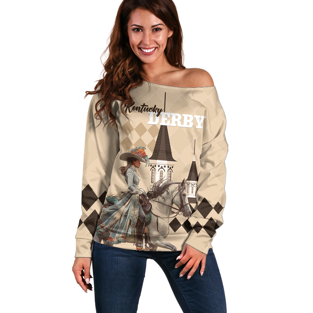Personalized Kentucky Horse Racing Off Shoulder Sweater Derby Lady Riding Horse Twin Spires LT01