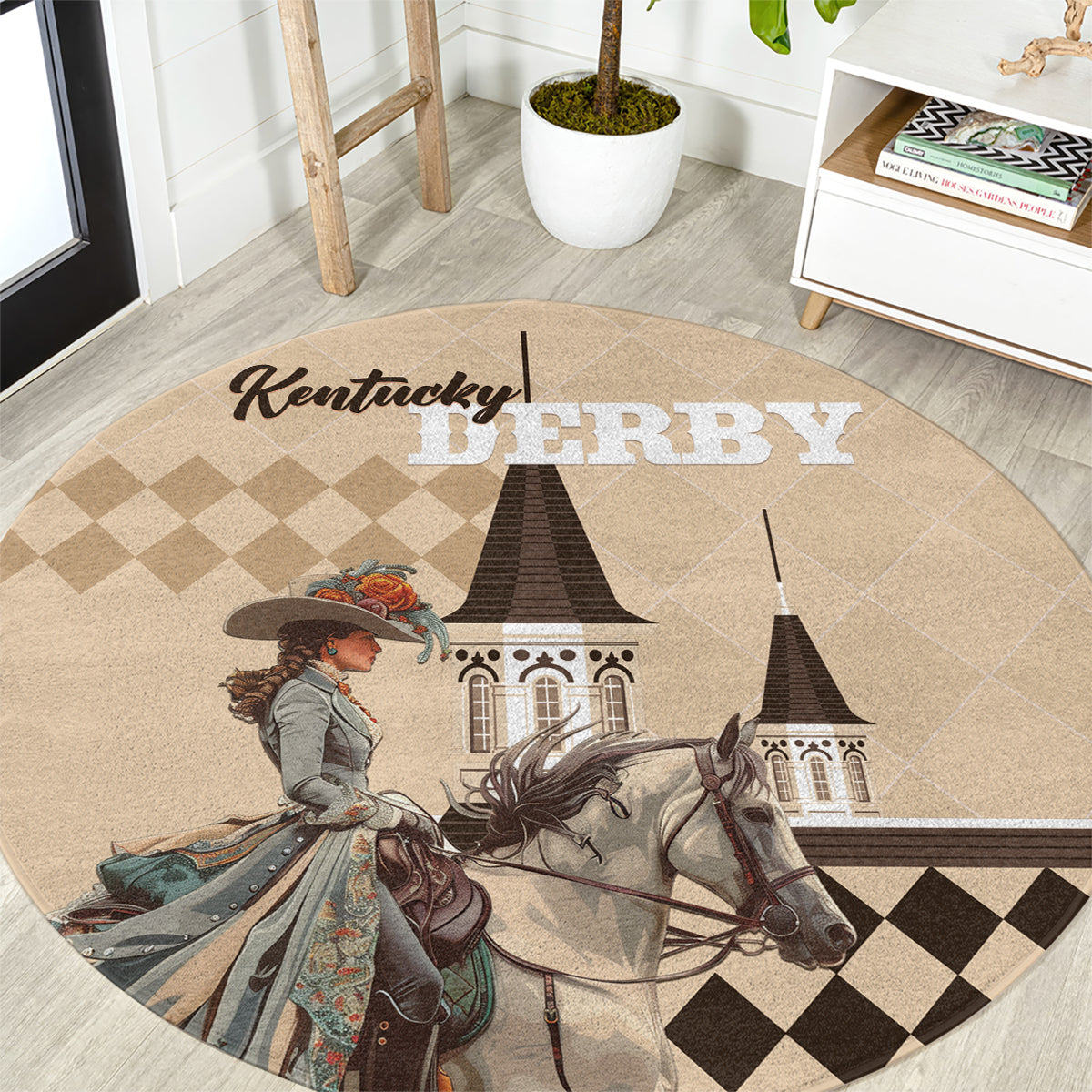 Kentucky Horse Racing Round Carpet Derby Lady Riding Horse Twin Spires