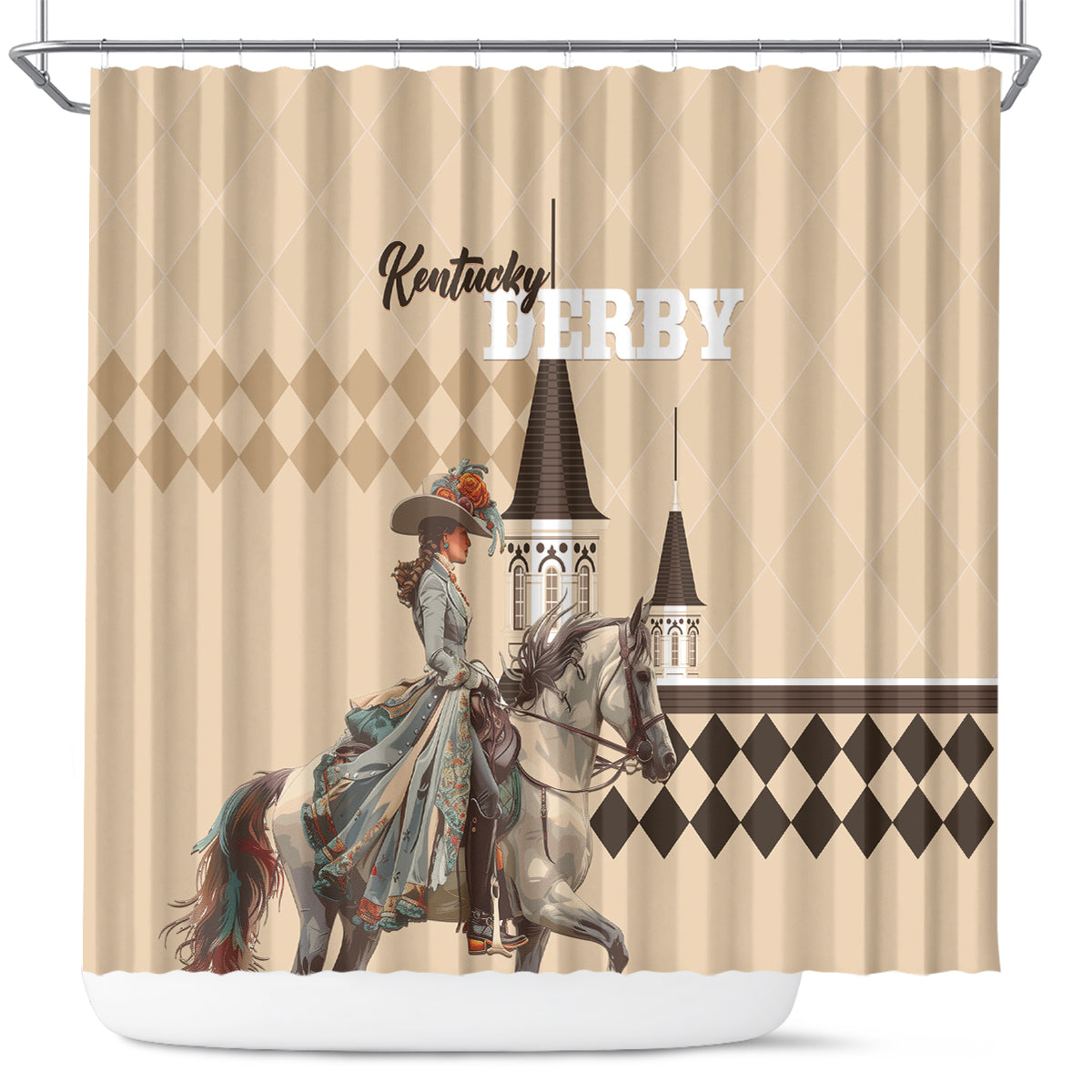 Kentucky Horse Racing Shower Curtain Derby Lady Riding Horse Twin Spires