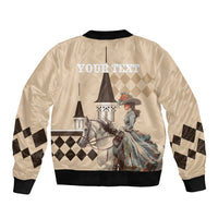 Personalized Kentucky Horse Racing Sleeve Zip Bomber Jacket Derby Lady Riding Horse Twin Spires - Wonder Print Shop