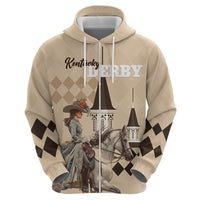 Personalized Kentucky Horse Racing Zip Hoodie Derby Lady Riding Horse Twin Spires - Wonder Print Shop