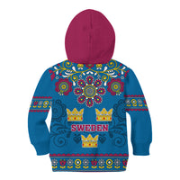 Sweden Kid Hoodie Swedish Three Crown Mix Scandinavian Flowers - Wonder Print Shop