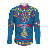 Sweden Long Sleeve Button Shirt Swedish Three Crown Mix Scandinavian Flowers - Wonder Print Shop