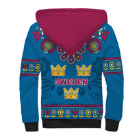 Sweden Sherpa Hoodie Swedish Three Crown Mix Scandinavian Flowers - Wonder Print Shop