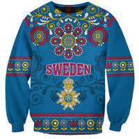 Sweden Sweatshirt Swedish Three Crown Mix Scandinavian Flowers - Wonder Print Shop