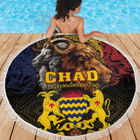 Chad Independence Day 1960 Beach Blanket Tchad Goat and Lion African Pattern - Wonder Print Shop