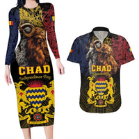 Chad Independence Day 1960 Couples Matching Long Sleeve Bodycon Dress and Hawaiian Shirt Tchad Goat and Lion African Pattern - Wonder Print Shop