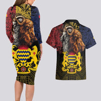 Chad Independence Day 1960 Couples Matching Long Sleeve Bodycon Dress and Hawaiian Shirt Tchad Goat and Lion African Pattern - Wonder Print Shop