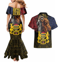 Chad Independence Day 1960 Couples Matching Mermaid Dress and Hawaiian Shirt Tchad Goat and Lion African Pattern - Wonder Print Shop