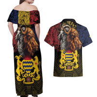 Chad Independence Day 1960 Couples Matching Off Shoulder Maxi Dress and Hawaiian Shirt Tchad Goat and Lion African Pattern - Wonder Print Shop