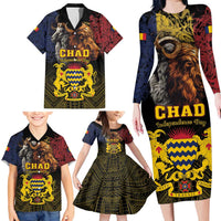 Chad Independence Day 1960 Family Matching Long Sleeve Bodycon Dress and Hawaiian Shirt Tchad Goat and Lion African Pattern - Wonder Print Shop