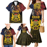 Chad Independence Day 1960 Family Matching Mermaid Dress and Hawaiian Shirt Tchad Goat and Lion African Pattern - Wonder Print Shop
