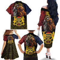Chad Independence Day 1960 Family Matching Off The Shoulder Long Sleeve Dress and Hawaiian Shirt Tchad Goat and Lion African Pattern - Wonder Print Shop