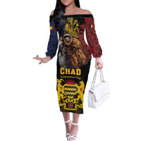 Chad Independence Day 1960 Family Matching Off The Shoulder Long Sleeve Dress and Hawaiian Shirt Tchad Goat and Lion African Pattern - Wonder Print Shop