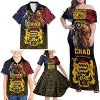 Chad Independence Day 1960 Family Matching Off Shoulder Maxi Dress and Hawaiian Shirt Tchad Goat and Lion African Pattern - Wonder Print Shop