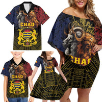 Chad Independence Day 1960 Family Matching Off Shoulder Short Dress and Hawaiian Shirt Tchad Goat and Lion African Pattern - Wonder Print Shop