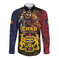 Chad Independence Day 1960 Long Sleeve Button Shirt Tchad Goat and Lion African Pattern - Wonder Print Shop