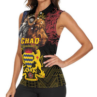 Chad Independence Day 1960 Women Sleeveless Polo Shirt Tchad Goat and Lion African Pattern - Wonder Print Shop