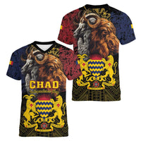 Chad Independence Day 1960 Women V-Neck T-Shirt Tchad Goat and Lion African Pattern - Wonder Print Shop