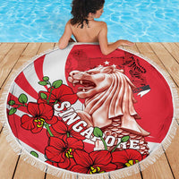 Singapore Beach Blanket The Merlion With Red Orchid - Wonder Print Shop