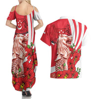 Singapore Couples Matching Summer Maxi Dress and Hawaiian Shirt The Merlion With Red Orchid - Wonder Print Shop