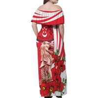 Singapore Family Matching Off Shoulder Maxi Dress and Hawaiian Shirt The Merlion With Red Orchid - Wonder Print Shop