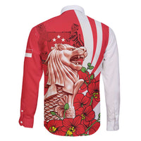 Singapore Family Matching Short Sleeve Bodycon Dress and Hawaiian Shirt The Merlion With Red Orchid - Wonder Print Shop