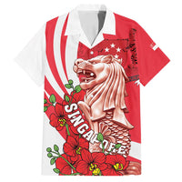 Singapore Family Matching Summer Maxi Dress and Hawaiian Shirt The Merlion With Red Orchid - Wonder Print Shop