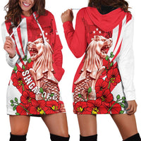 Singapore Hoodie Dress The Merlion With Red Orchid - Wonder Print Shop