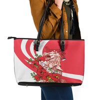 Singapore Leather Tote Bag The Merlion With Red Orchid - Wonder Print Shop
