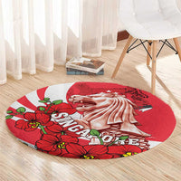 Singapore Round Carpet The Merlion With Red Orchid