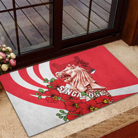 Singapore Rubber Doormat The Merlion With Red Orchid - Wonder Print Shop