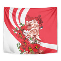 Singapore Tapestry The Merlion With Red Orchid - Wonder Print Shop